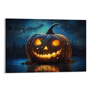 Halloween Jack O Lantern Wall Decor Canva Print - Spooky Wall Art And Pictures Canvas Poster Bedroom Decor Sports Landscape Office Room Decor Gift Frames Ornaments Decoration Artistic