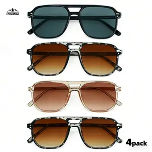 4-Pack Polarized Aviator Sunglasses Y2K Vintage Double Bridge Sun Glasses For Women Men Trendy Retro Small Square Oval Frames Lightweight Durable Fashion Eyewear For Daily Wear Outdoor Sports Beach Travel Street Style