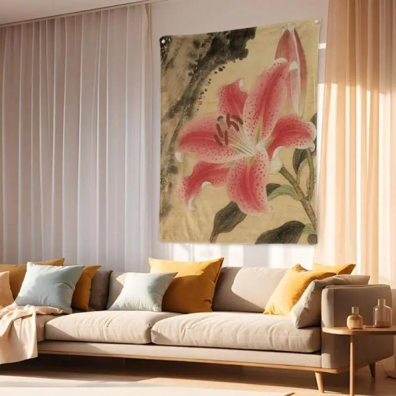 Lily Plant Tapestry Room Decoration Wall Decor Blanket Symbolizing Vitality Lightweight Warm Silky Design For Elegant Decor Wall Decor funny tapestrybedroom decor
