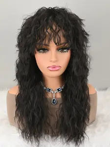 Men's and Women's Long Curly Light Gradient Wig, 70s and 80s Rock Musicians Ponytail, Funny Costume for Party and Comedy