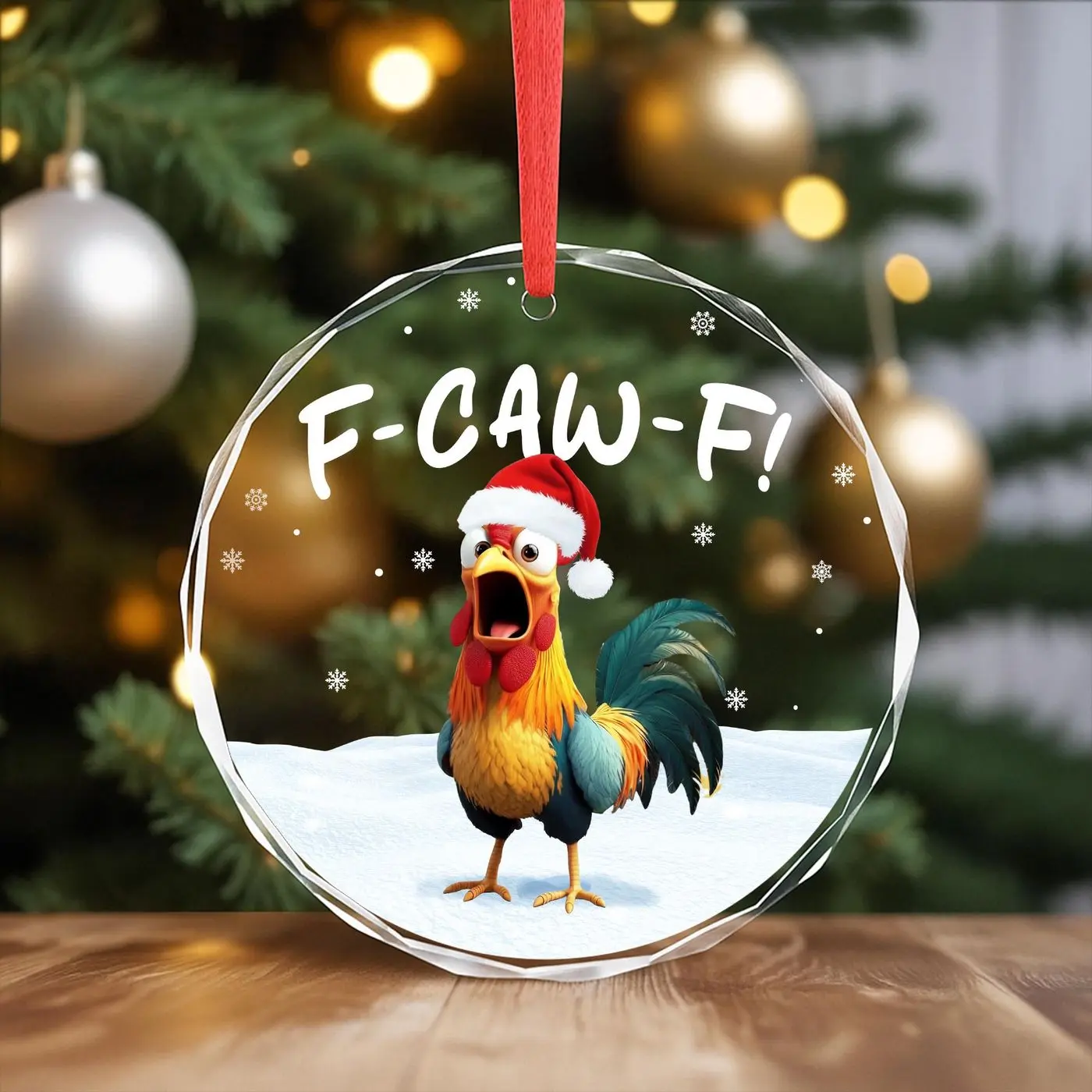 Cheeky Chicken F-CAW-F Glass Ornament, Funny Chicken Christmas Ornament, Humorous Holiday Keepsake, Farmhouse Decor, White Elephant Gift