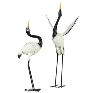 2-Piece Metal Heron Garden Sculpture Statues (White & Black) - Realistic Hand-Painted Gradient, E-Coat Powder Coating Weatherproof Outdoor Decor with U-Shaped Stakes, 40.5in Large/35.5in Small, Beautify Outdoor Spaces for Bird Art Lovers, Thoughtful Gifts