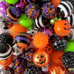 50 Qty 20mm Beads, Halloween Set Beads Craft, Acrylic Beads, Chunky Bubblegum Beads, Round beads, Gumball Beads, Beading Supplies
