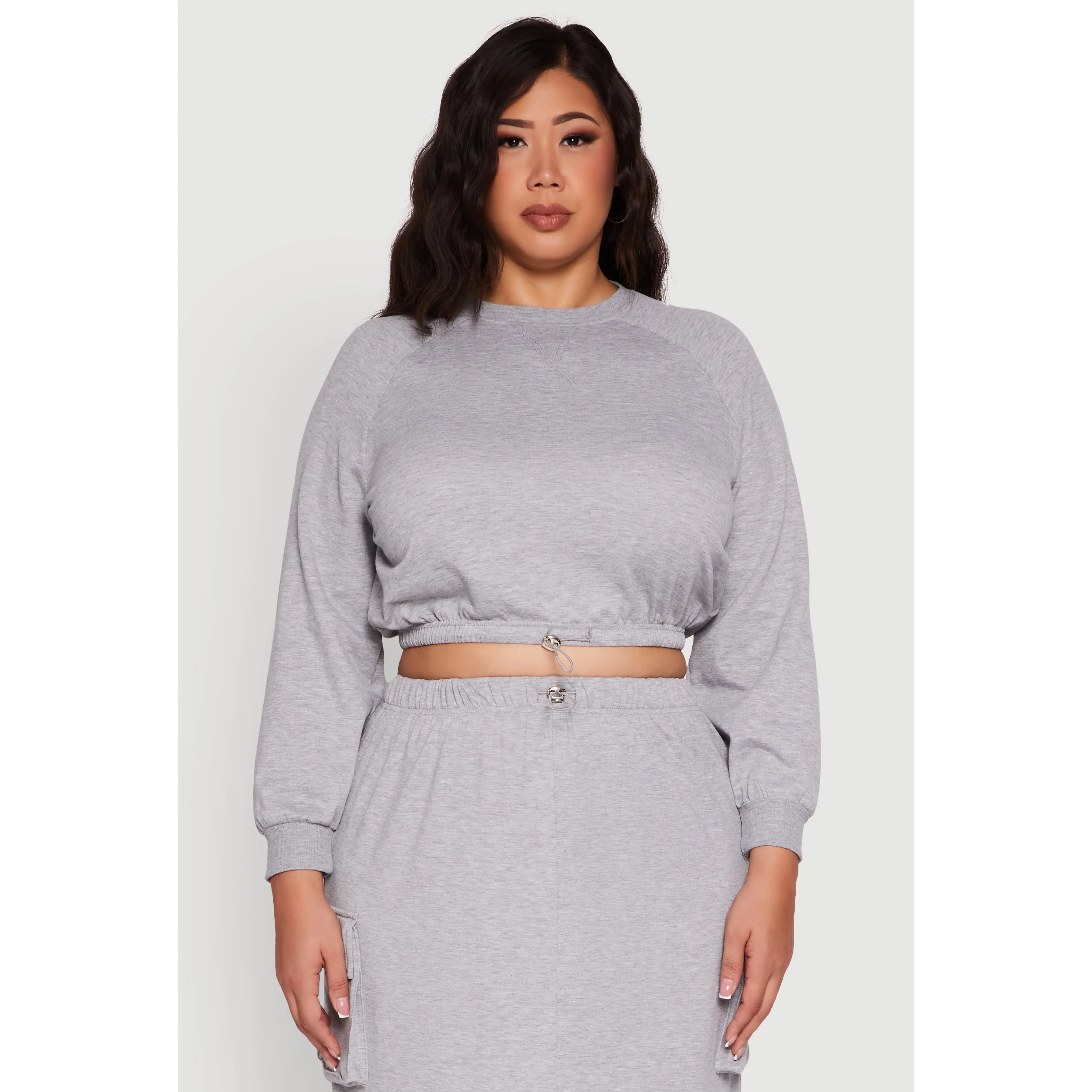 Plus Size Pullover Sweatshirt with Toggle Drawstring Hem