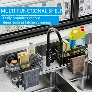 Space-saving heavy-duty sink organizer: drain function, non-slip storage for sponges/cleaning tools. Durable, easy-clean, perfect for kitchens, housewarming & Christmas gifts.