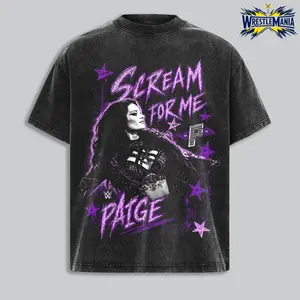 Paige Scream For Me Graphic T-Shirt | WWE Women's Wrestling Vintage Tee | Premium Heavyweight Cotton Oversized Shirt | Purple Grunge Streetwear | Wrestling Fan Gift