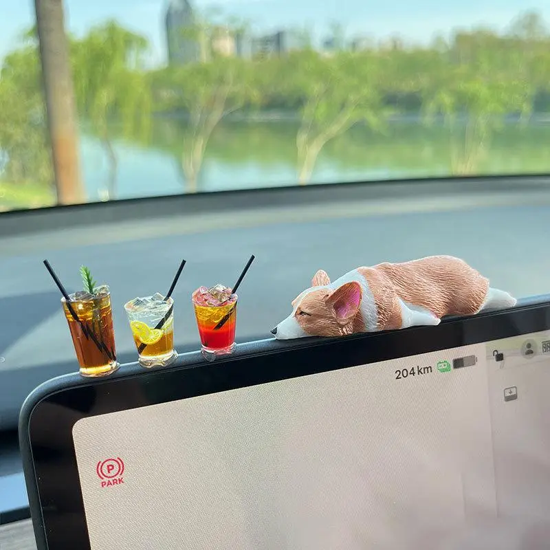 2/4pcs car dashboard dog toy accessories, exquisite mini corgi resin figurine ornaments, cute puppy gift decorations for car interior, ins healing car essentials