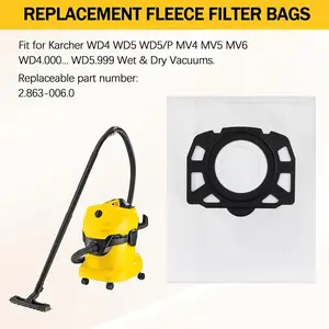 Replacement Dust Bags for Wd4, Wd5, Wd6, Mv4, Mv5, Mv6, Wd6 Series, Non-Woven Filter Bags, Model 487, Vacuum Cleaner Accessories