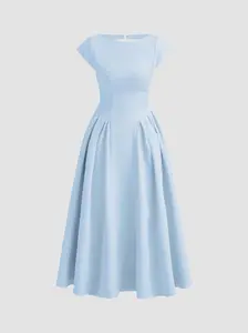 Cider Boat Neck Cut Out Backless Ruffle Maxi Dress