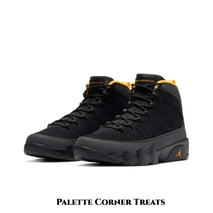 Punch Hole Perforated Nubuck High Top Chukka Sneakers Matte Black Main Body Mustard Yellow Collar Accent Serrated Block Tread Outsole Ankle Support Non-Slip Retro Street Shoes With Full Original Box