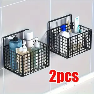 2 Cast Iron Bathroom Wall Shelves, No Drilling Self-Adhesive Hanging Storage Rack, Rust-Resistant Shower Organizer, Shelf, Shower Shelf