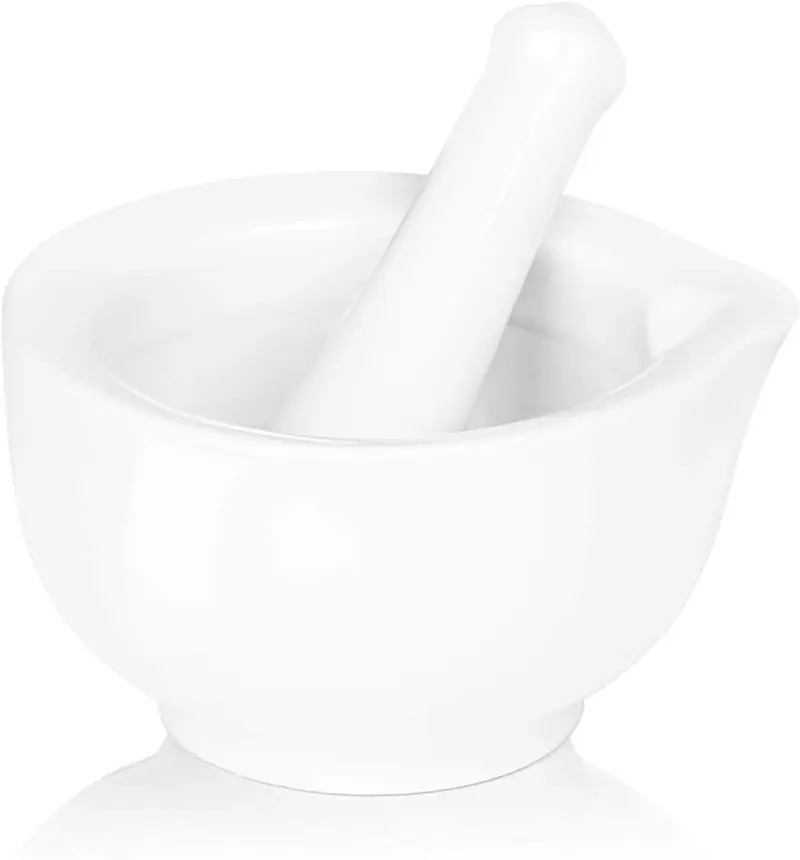 Porcelain Small Mortar and Pestle, Ceramic Herb Grinder Pill Crusher Set, 3.3 inch White