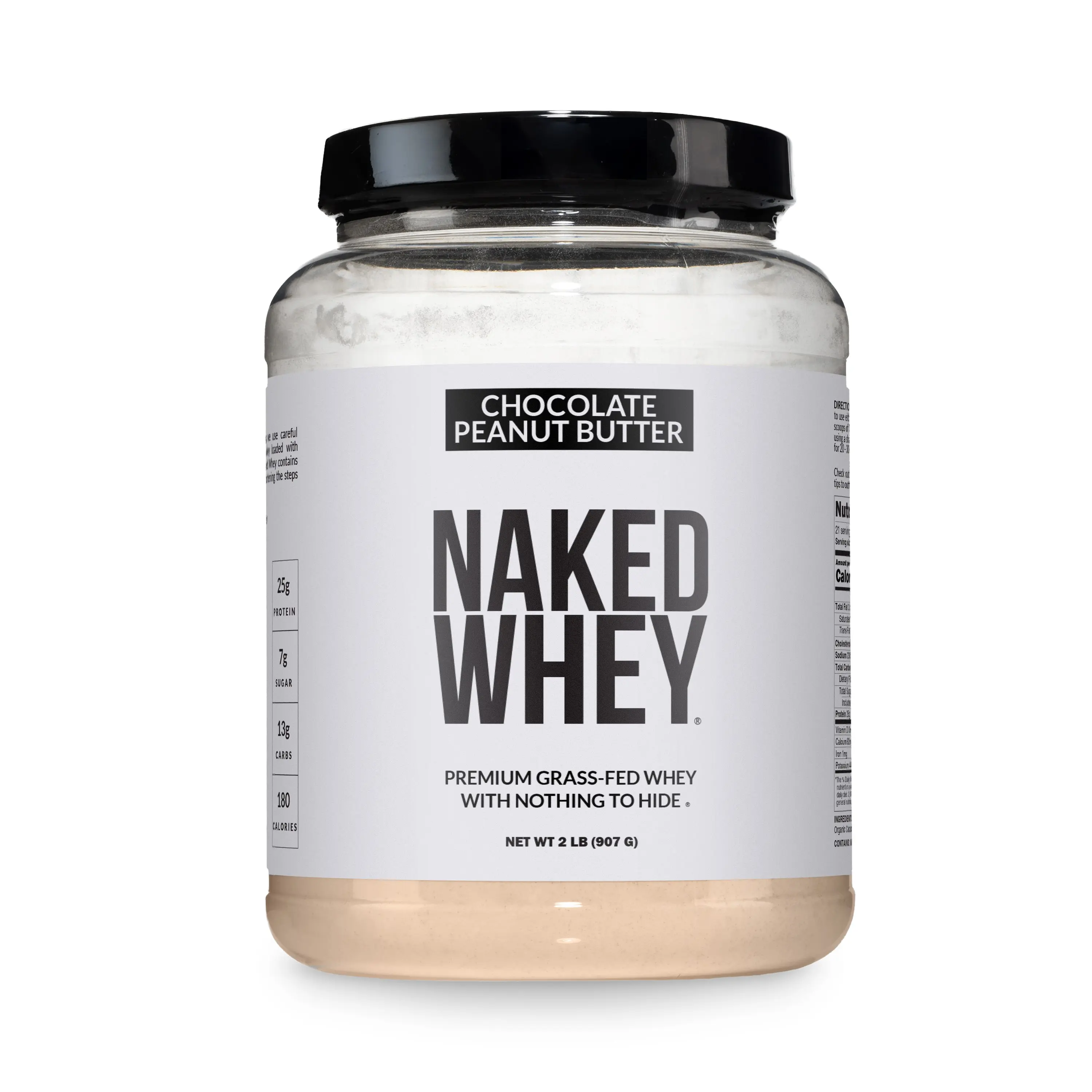 Naked Whey Chocolate Peanut Butter Protein Powder - 2LB Grass-Fed, Non-GMO, No Additives, 25g Protein, 5.9g BCAAs - Only 6 Ingredients