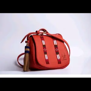 Handcrafted Leather Crossbody Bag with Embroidered Stitched Patterns