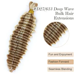 YWIGS #27/613 Human braiding Hair for Boho Braids Bulk Hair Extensions for Braiding Blonde Piano Color Deep Wave Human Hair for Boho #Summervibes