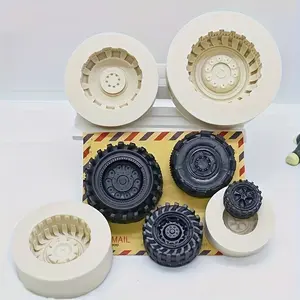 4pcs, 3D Tire Fondant Molds, 3D Silicone Mold, Round Car Truck Tractor Wheel Shape Candy Molds, Chocolate Molds, for DIY Cake Decorating Tool, Baking Tools, Kitchen Accessories