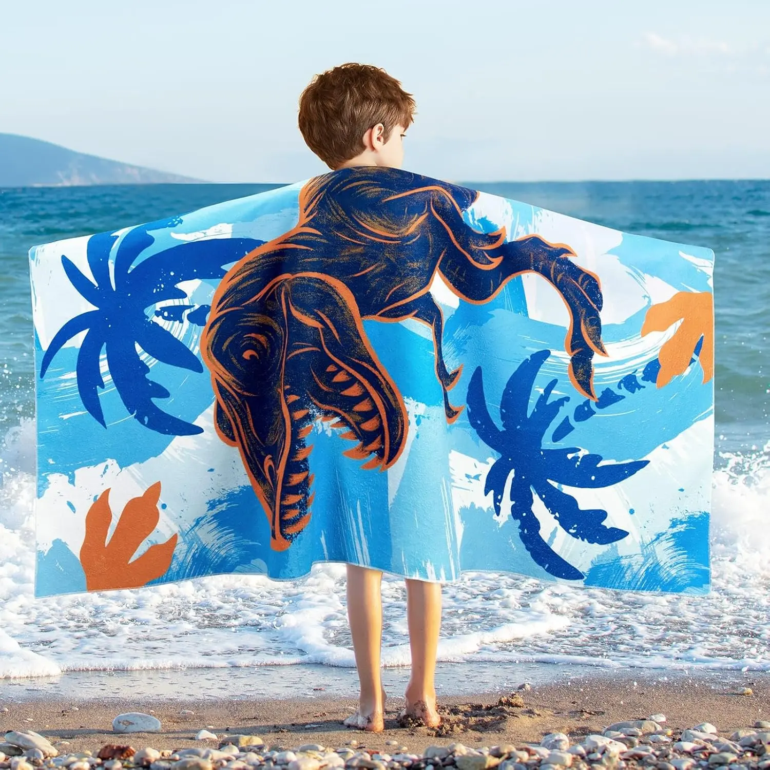 WERNNSAI Dinosaur Kids Beach Towel for Boys - 30” x 60” Quick Dry Sand-Free Swim Towels for Boys Super Soft Absorbent Towel, Pool Camping Travel Bath Towel for Outdoor Sports Picnic