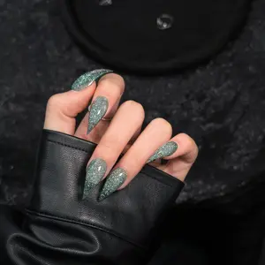 Handmade Blue Shimmer Cat Claw Nails, Short Length, European Style, Wearable Nail Art, Single Piece, No Flammable Liquid