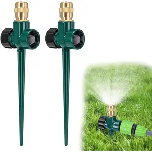2 Pack Metal Lawn Sprinklers for Yard, Automatic Water Sprinklers with Spike Base, Adjustable Brass Sprinkler Nozzle with 360  Large Area Coverage for Lawn Grass and Garden Irrigation (Green)