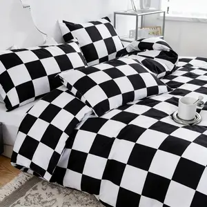 Checkerboard Pattern Bedding Set, 1 Count Checkered Duvet Cover & 1/2 Counts Pillowcase without Filler, Soft Comfortable Decorative Bedding Set for Home Bedroom