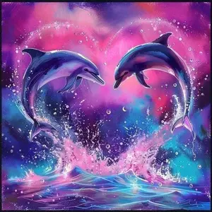Dolphin Pattern DIY Diamond Arts Colorful Painting Kit without Frame, 5D Diamond Arts Colorful Painting Kit, Wall Art Decor for Home Living Room Bedroom, Diamond Painting Kits
