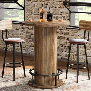 Tribesigns Round Bar Table, 39.4" H Wood Bistro Pub Table with Metal Ring Footrest for Dining Coffee Cocktail Living Room, Small Space, Brown(Only Table) Tribesigns Round Bar Table, 39.4" H Wood Bistro Pub Table with Metal Ring Footrest for Dining Coffee Cocktail Living Room, Small Space, Brown(Only Table)