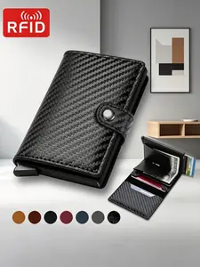 Minimalist RFID Blocking Carbon Fiber Wallet, Pop-Up Metal Credit Card Holder, Slim Anti-Theft Card Organizer with Cash Slot, Everyday Use, RFID Blocking Wallets