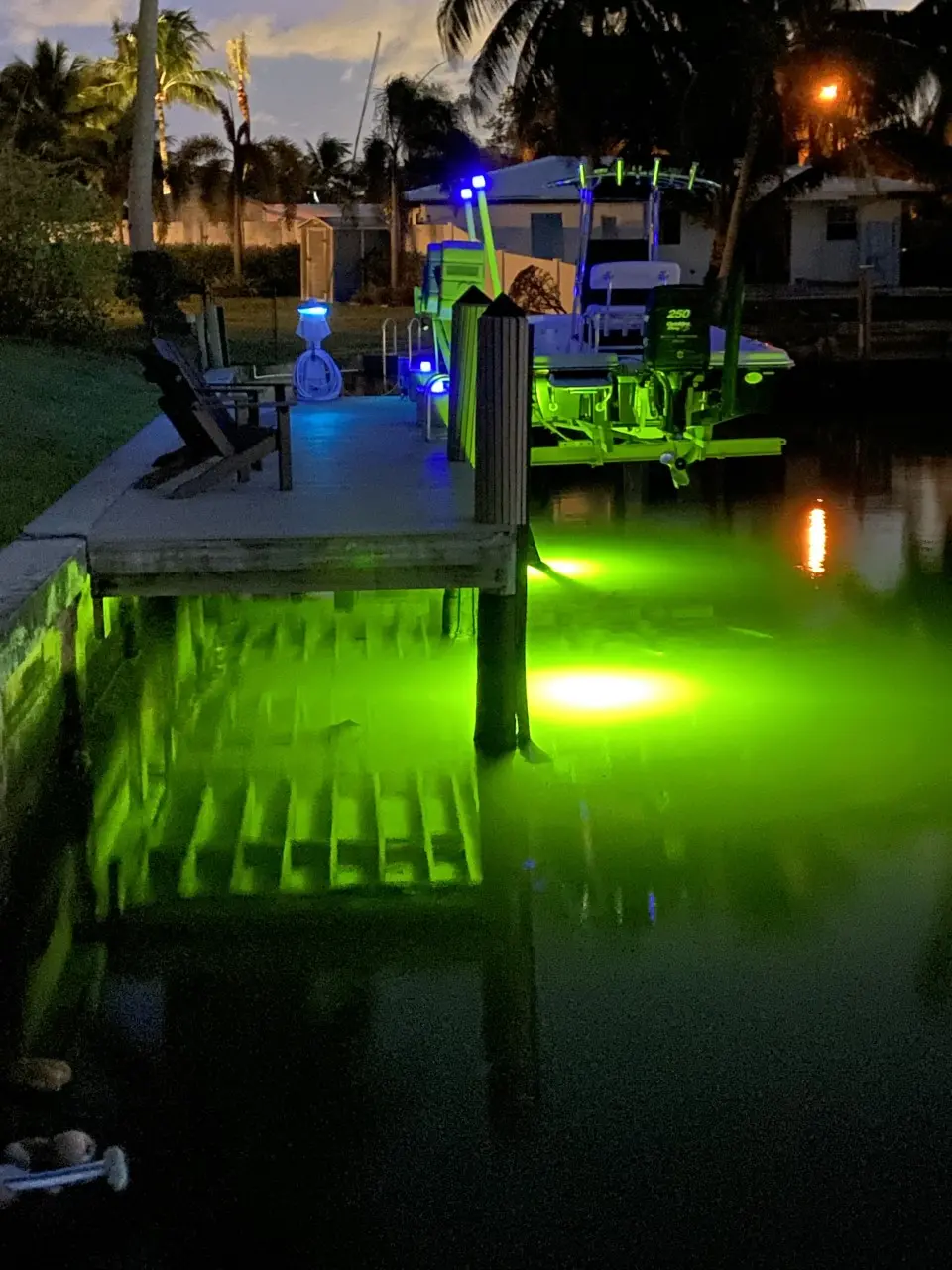 Green Glow Dock Light, Saltwater Approved & Barnacle Burning Lamps, Double Lamp Bright Green Underwater Fishing Light Kit, Dock & Fish Lights with 50' Cords (7,900 Lumens Each Light)