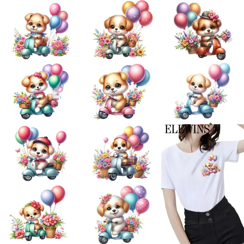 12 Pack Cute Dog on Scooter Iron on Transfers Vinyl Patches DIY Heat Transfer Stickers for T Shirts Jeans Hats Backpacks Easy Peel Craft Decals