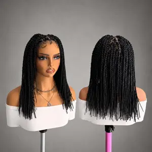 Vidalocs Full Lace Senegalese Twist Bob Wig, Glueless Pre-Cut Lace Braided Wig with Triangle Part, Ready to Wear Synthetic Twist Wig