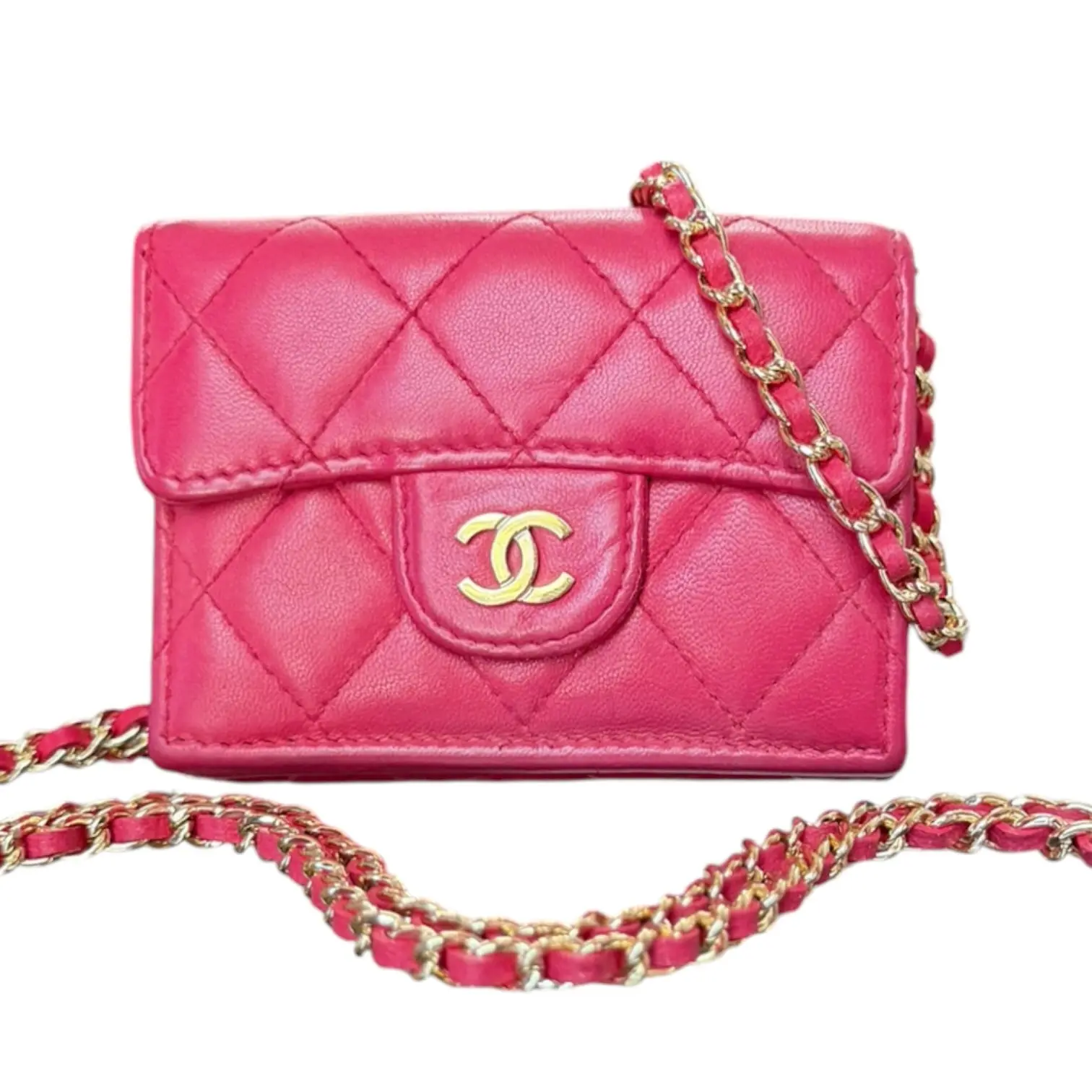 Pre-owned CHANEL Leather Crossbody Bags Pink Lambskin Classic GHW Compact Wallet