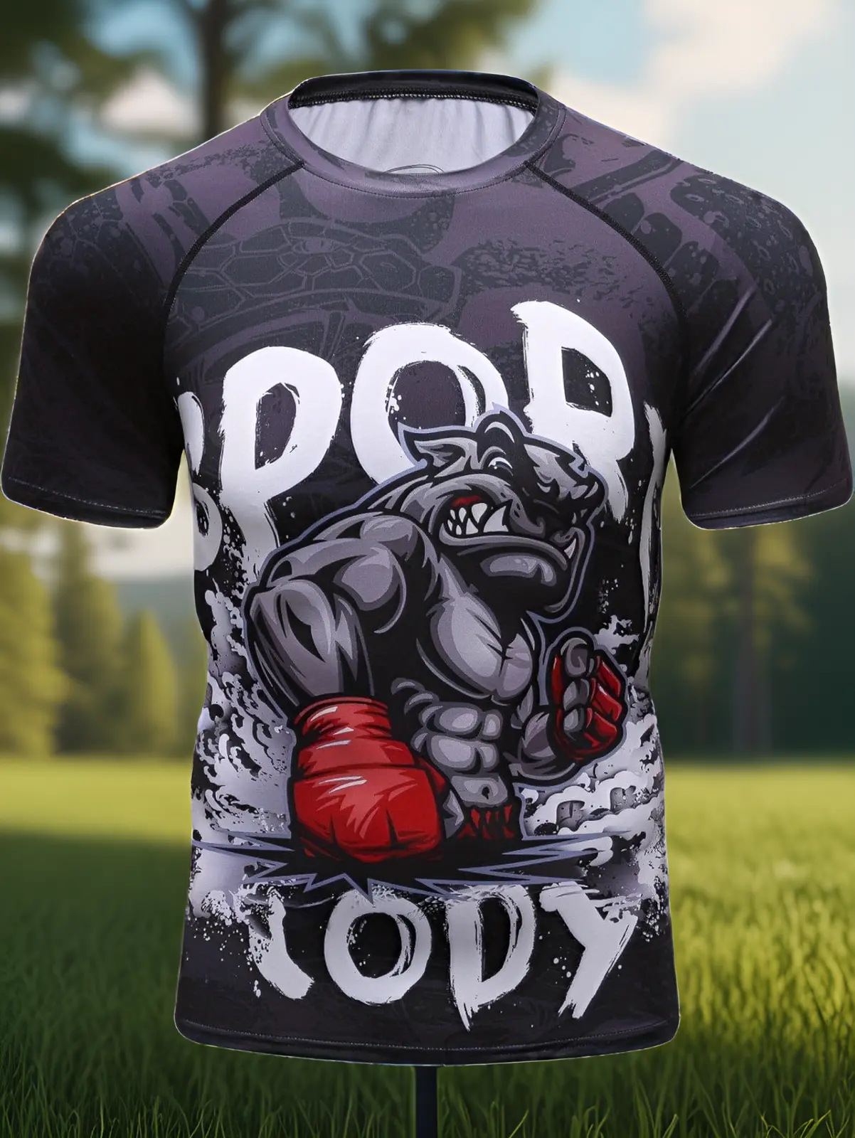 Unisex Compression Short Sleeve T-Shirt - 3D Full Print Boxing Pattern Design, Moisture-Wicking Sports Top, Summer Street Style Trendy Piece, Suitable for Fitness And Festivals, Cool Option
