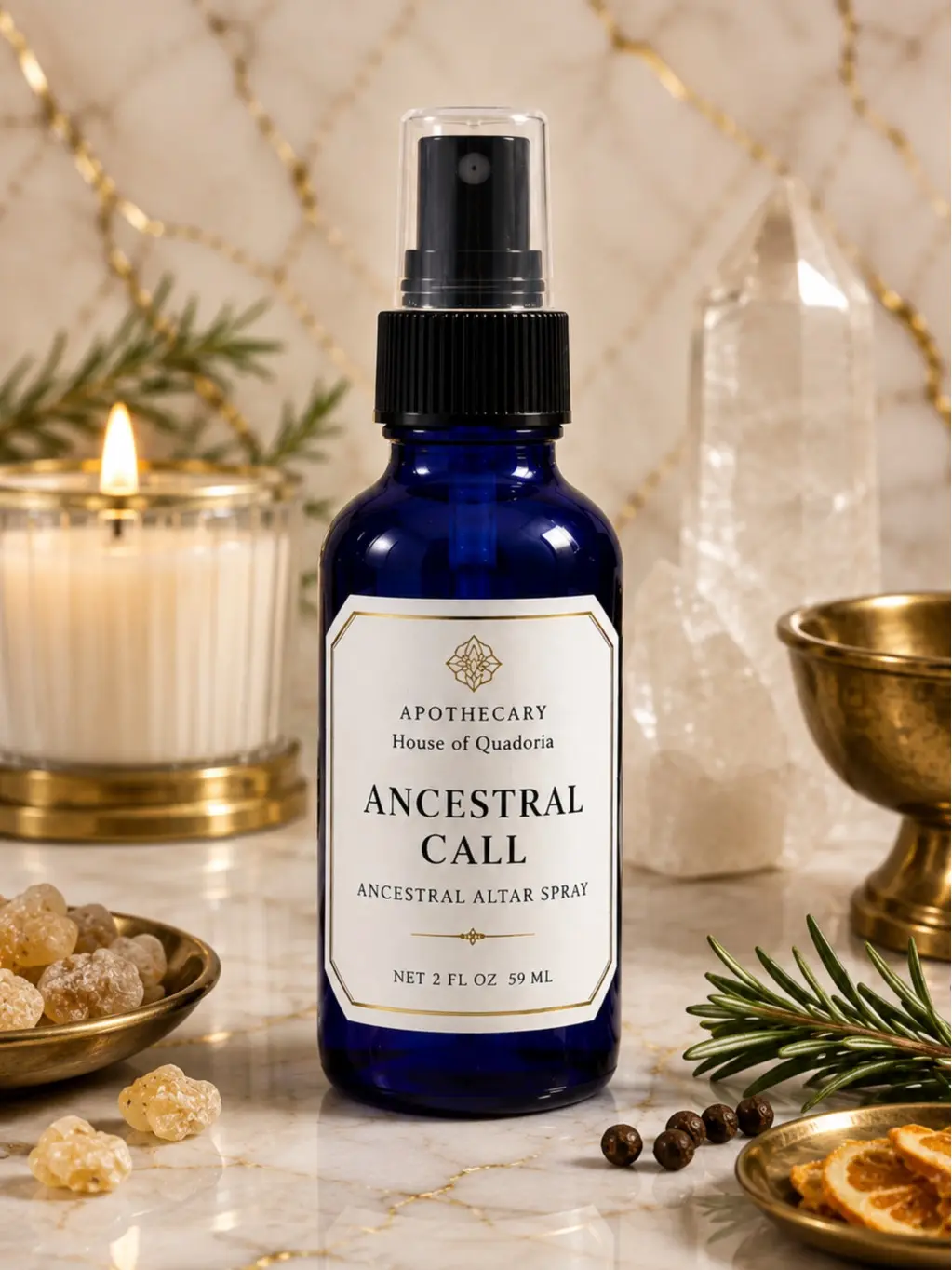 Quadoria Sanctum Ancestral Call Herbal Handmade Fragrance Room Spray - 2 fl oz Naturally Derived Altar Freshener, Longlasting Scent, Door Freshener, Focus & Reflection Aid, 12-Month Shelf Life Home Care Supply (Test Surfaces First)