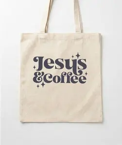 [Ship From US] - Jesus and Coffee Canvas Tote Bag Faith Based Aesthetic Everyday Shoulder Bag