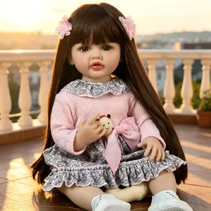 Betty 22-Inch Realistic Reborn Baby Girl Doll with Brown Wig Blue Eyes Magnetic Pacifier Soft Vinyl Body Detachable Limbs Christmas Birthday Gift Lifelike Newborn Doll  Weighted Dolls  Gifts