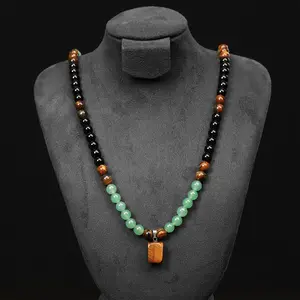 Green Aventurine & Tiger Eye Money Attraction Necklace, Natural Healing Crystal Pendant for Wealth & Prosperity, Long Chain Sweater Necklace, Ideal Gift Jewelry for Men and Women, Jewelry Charms for Anniversary, Vacation &Theme Parties summerwins