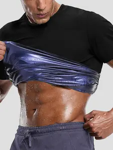 Men's Solid Sauna Tee, Casual Comfy Breathable Sauna Top for Workout Sports, Men's Sportswear for All Seasons(BLUE), Gym Workout Clothes, Athletic Style Activewear