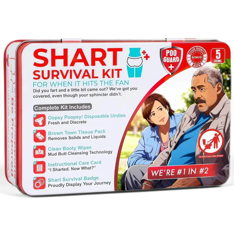 Funny Shart Survival Kit - Ultimate Poop Prank Gag Gift Set with Wet Wipes, Disposable Underwear, Tissues, Hilarious Badge - Quick Clean, Convenience Party Gift for Friends, Family, Festive & Home Occasions