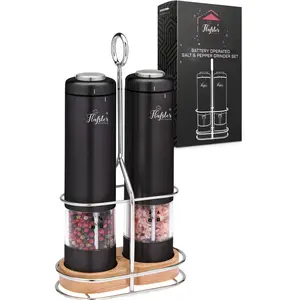 Unleash the Flavors! Flafster's Matte Black Electric Salt & Pepper Mills - Illuminated, Mighty, and Sleek Kitchen Seasoning