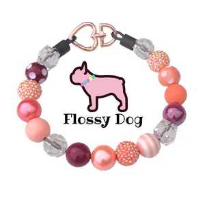 Sugar Plum Beaded Dog Collar | Durable Dog Necklace | Handmade Coral, Plum, and Clear Ice Bead Collar | Custom Jewelry for Pets | Dog Pearls