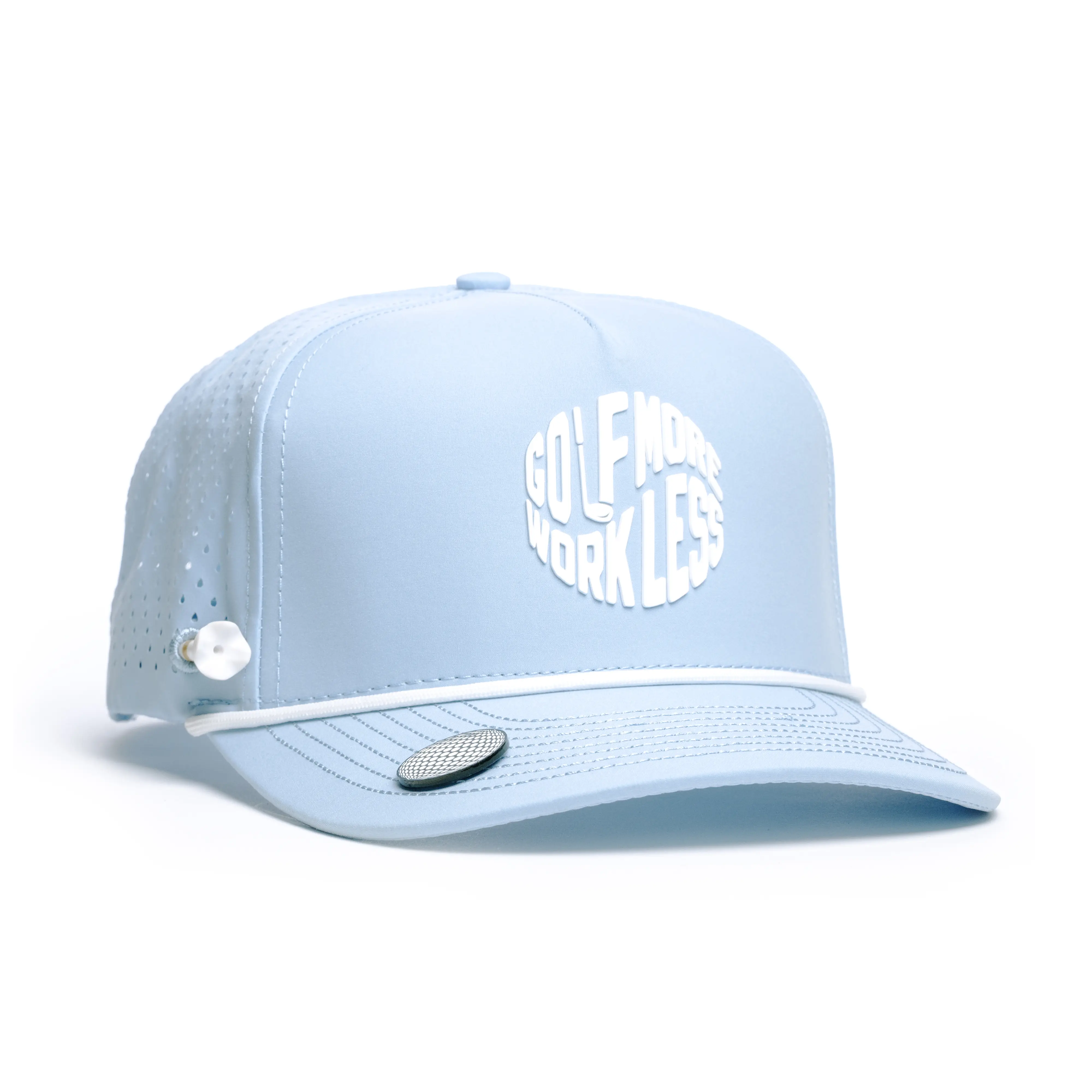 Brimz Supply Golf Performance Hat - Tee Holder & Magnetic Brim - Breathable Sweat & Water Resistant Golfing Snapback Cap (Golf More Work Less))