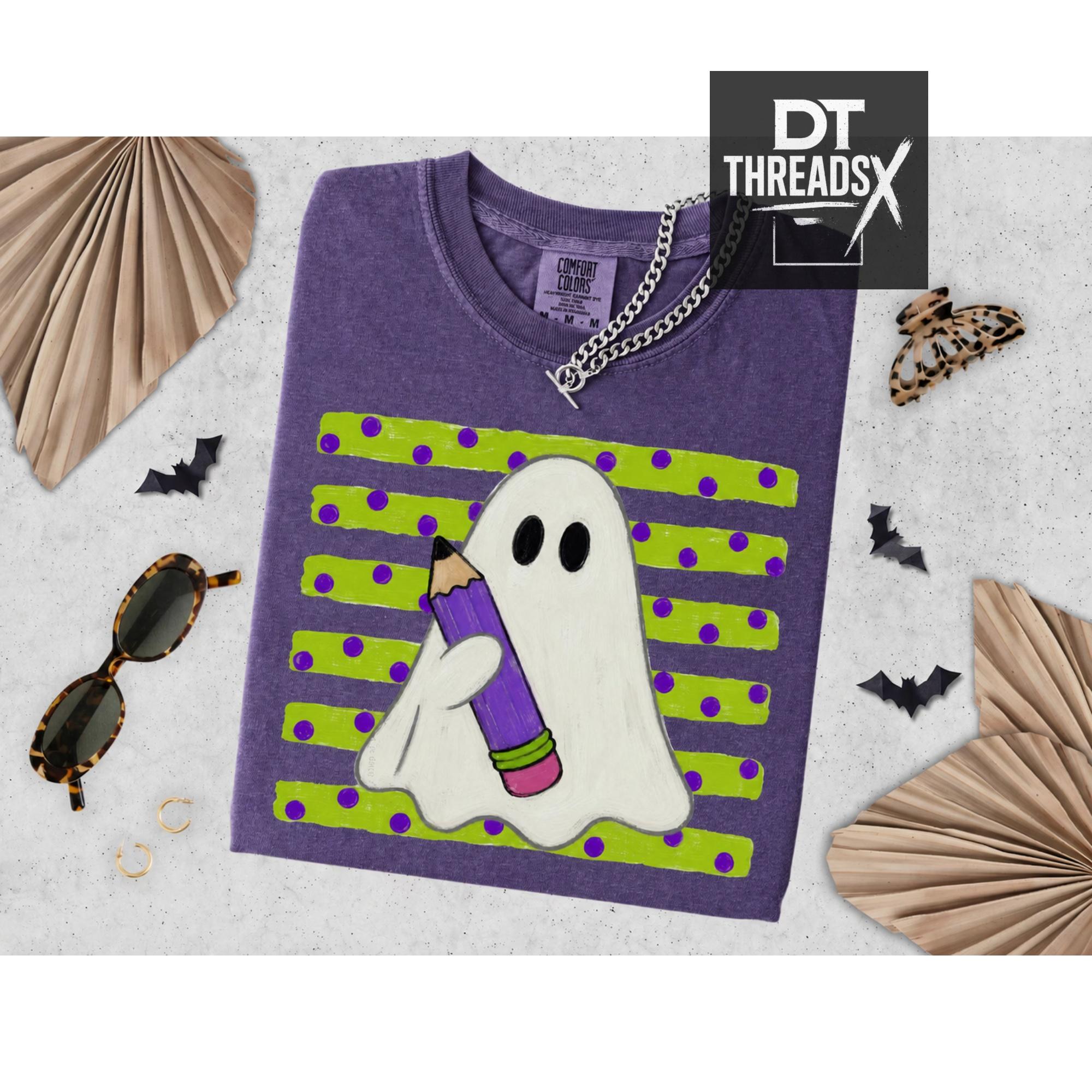 Comfort Colors Halloween Teacher Shirt, Fall Spooky Ghost Teacher T-Shirt, Teacher Gift for First Second Third Fouth Fifth Grade Teacher, Teach Graphic Tee