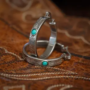 The Bootstitch Hoops - Turquoise Earrings with Bootstitch Design