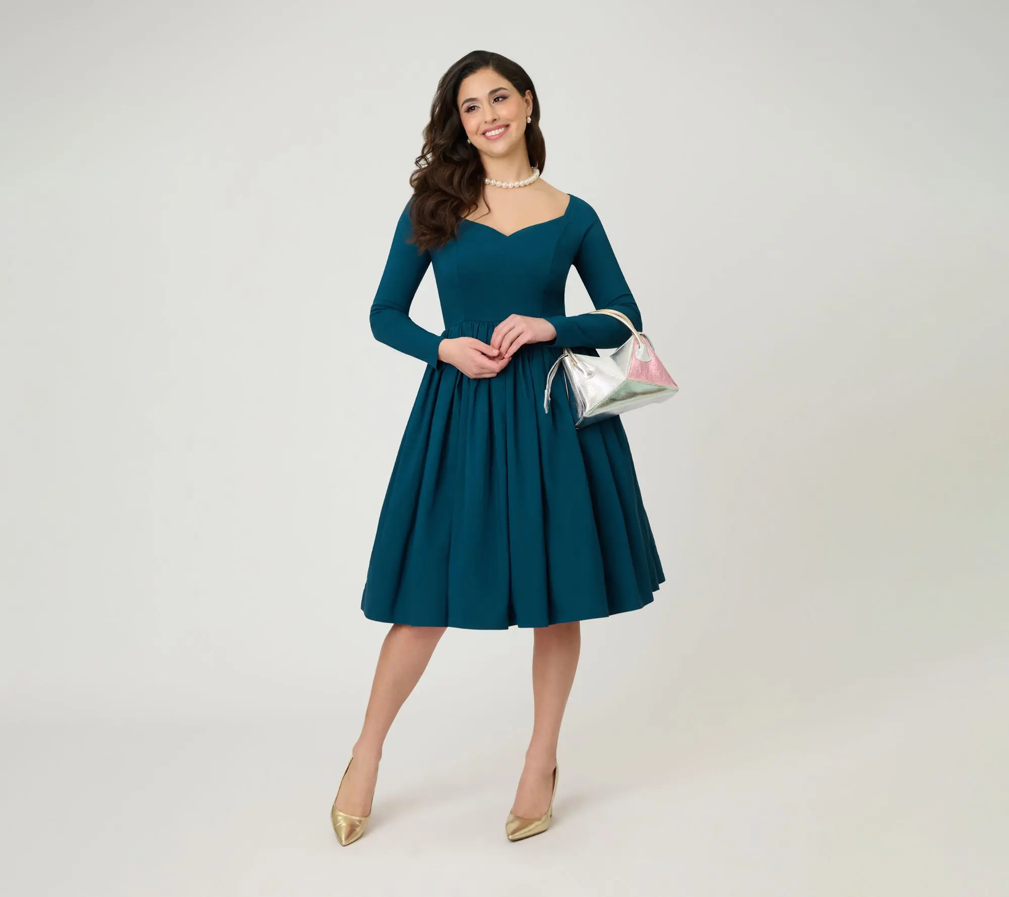 Unique Vintage 1950s Teal Sweetheart Swing Dress