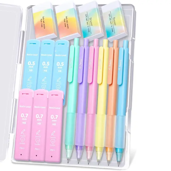 Halloween Fall Gift Mechanical Pencil Set – 6 Pastel Pencils (0.5mm & 0.7mm) with HB Lead Refills & Erasers, Cute Aesthetic School