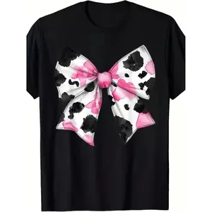 Adorable Cow Print Coquette Bow Family Matching Hoodie or TShirt for Women and Girls Relaxed Fit Round Neck Short Sleeve Machine Washable Versatile for All Seasons Outdoor Activities and Gifts Casual Wear Tee Playful Graphic Breathable Fabric