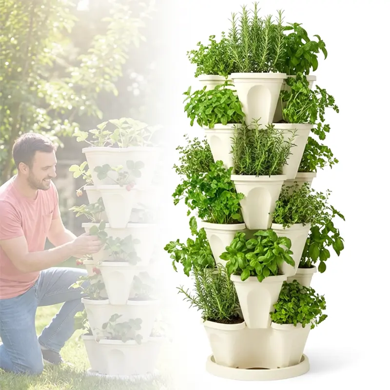 6-Tier Vertical Garden Planter – PP Material, Automatic Drainage, 18 Plants, Space-Saving Tower for Herbs, Vegetables & Flowers  Gifts for Mother's Day