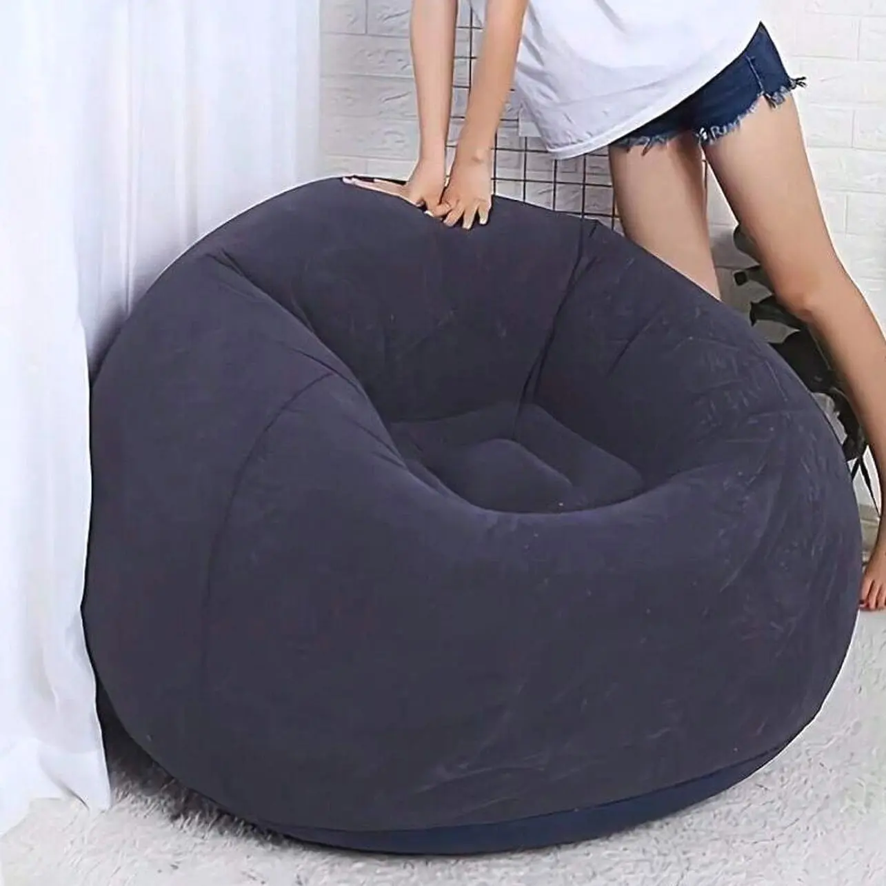 Inflatable Soybean Bag Chair: Soft & Comfortable Lazy Sofa Seat for Indoor/Outdoor Relaxation & Office Naps