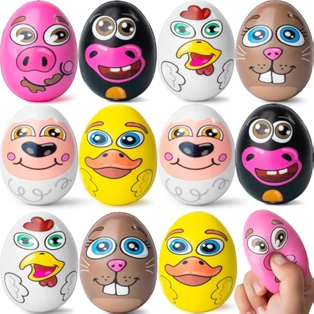 12 PCS Easter Egg Squishy Toy for Easter Eggs Hunt Animal Themed with Characters, Slow Rising Stress Relief Soft Squeeze Easter Eggs, Easter Basket Stuffer Fillers, Assorted Colors, Party Favors