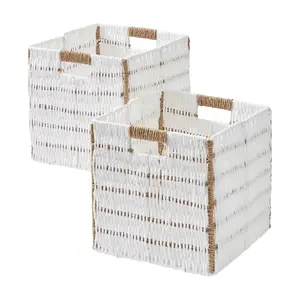 Ornavo Home 2 Pack Wicker Storage Basket Cube Bin with Handles